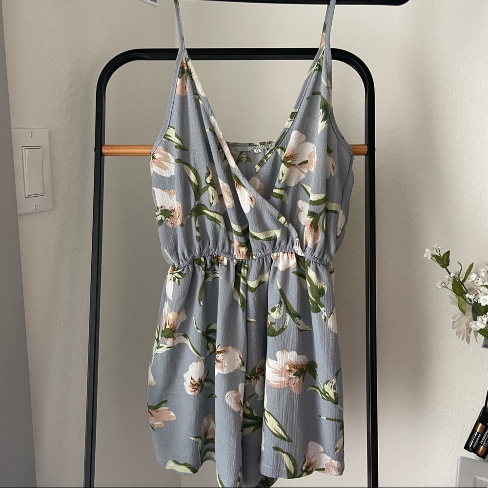 Copper Closet Pale Blue Floral Romper